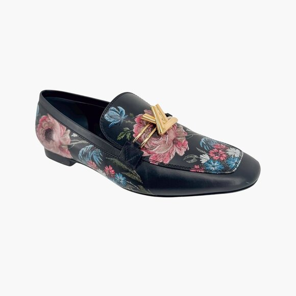 Louis Vuitton Upper Case LV Black Leather Floral Loafers Flat Size 37 US 7 Women - Picture 9 of 15